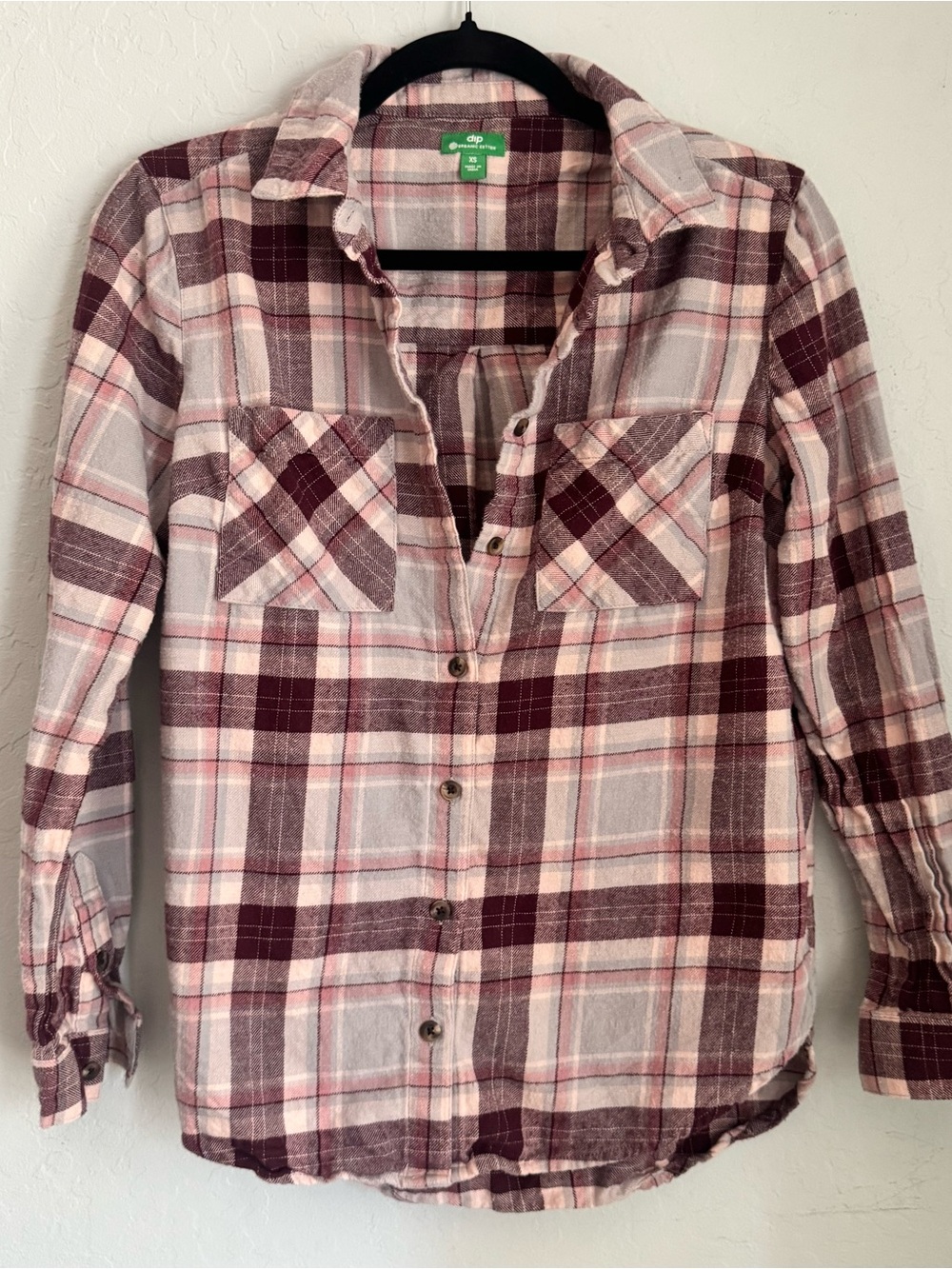 DIP organic cotton plaid burgundy and pink grey flannel 0011